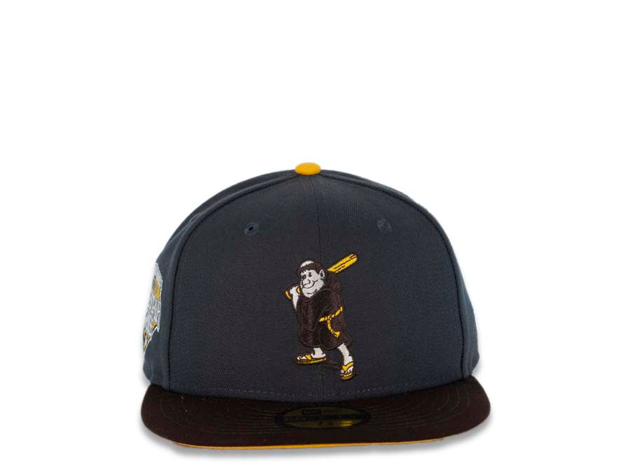 San Diego Padres New Era MLB 59FIFTY 5950 Fitted Cap Hat Gray Crown Dark Brown Visor Brown/Yellow Batting Friar Logo 1992 All-Star Game Side Patch