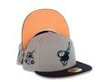 San Diego Padres New Era MLB 59FIFTY 5950 Fitted Cap Hat Gray Crown Dark Navy Visor Dark Navy/Peach Swinghing Friar Logo 40th Anniversary Side Patch