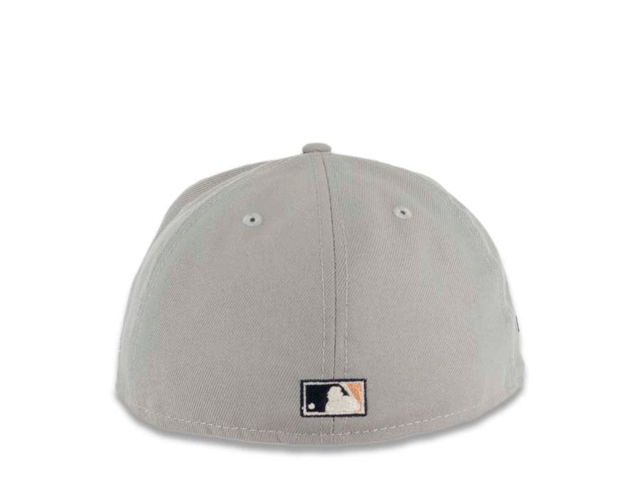 San Diego Padres New Era MLB 59FIFTY 5950 Fitted Cap Hat Gray Crown Dark Navy Visor Dark Navy/Peach Swinghing Friar Logo 40th Anniversary Side Patch