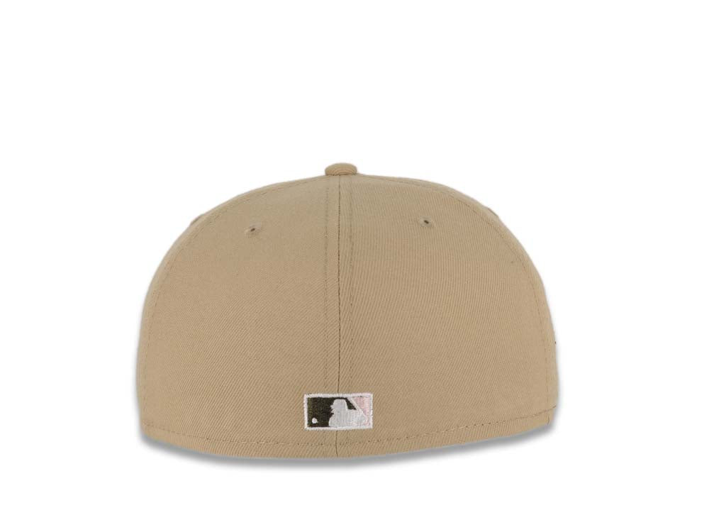 San Diego Padres New Era MLB 59FIFTY 5950 Fitted Cap Hat Khaki Crown Olive Green Visor Green Swinging Friar Logo 25th Anniversary Side Patch Pink UV