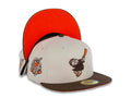 San Diego Padres New Era MLB 59FIFTY 5950 Fitted Cap Hat Stone White Crown Brown Visor Brown/Orange Swinging Friar Logo 40th Anniversary Side Patch