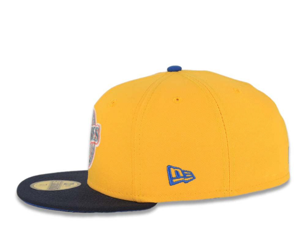 San Diego Padres New Era MLB 59FIFTY 5950 Fitted Cap Hat Yellow Crown Navy Visor Sky Blue Baseball Club Logo 25th Anniversary Side Patch Royal UV