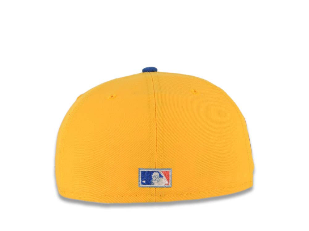 San Diego Padres New Era MLB 59FIFTY 5950 Fitted Cap Hat Yellow Crown Navy Visor Sky Blue Baseball Club Logo 25th Anniversary Side Patch Royal UV
