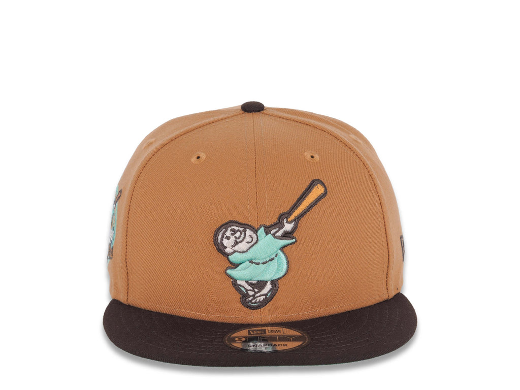 San Diego Padres New Era MLB 9FIFTY 950 Snapback Cap Hat Light Brown Crown Dark Brown Visor Light Teal Swinging Friar Logo 40th Anniversary Side Patch