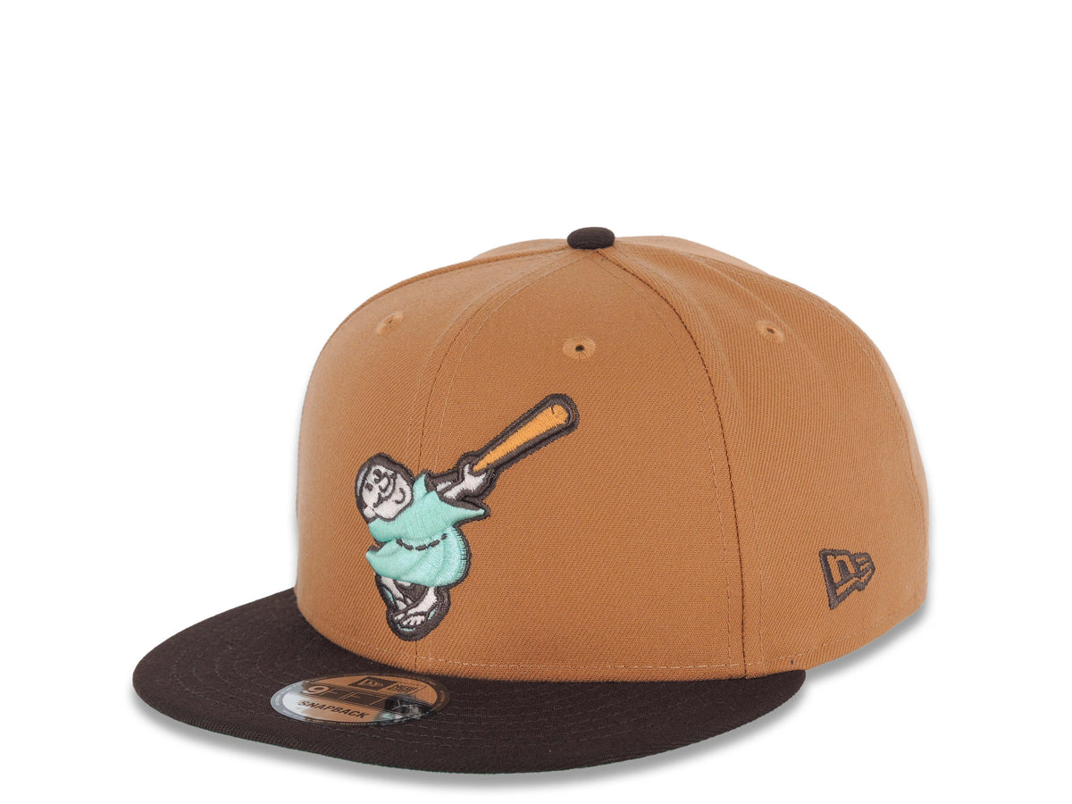 San Diego Padres New Era MLB 9FIFTY 950 Snapback Cap Hat Light Brown Crown Dark Brown Visor Light Teal Swinging Friar Logo 40th Anniversary Side Patch