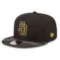 San Diego Padres New Era MLB 9FIFTY 950 Snapback Cap Hat Black Crown Black Camo Visor Black/Yellow Logo Dark Gray UV