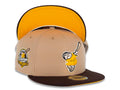 San Diego Padres New Era MLB 59FIFTY 5950 Fitted Cap Hat Camel Crown Brown Visor Yellow/Khaki Swinging Friar Logo 40th Anniversary Side Patch