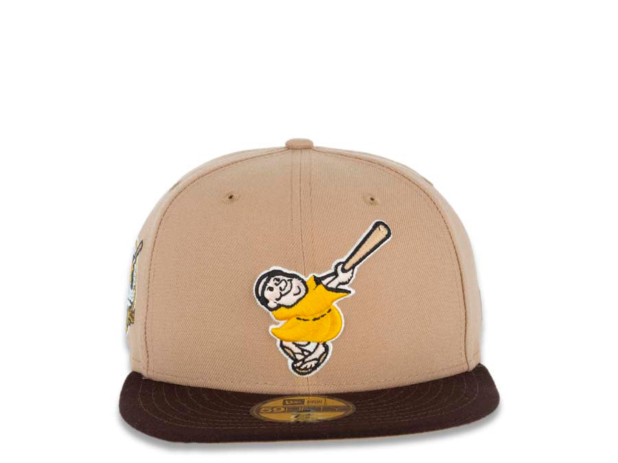 San Diego Padres New Era MLB 59FIFTY 5950 Fitted Cap Hat Camel Crown Brown Visor Yellow/Khaki Swinging Friar Logo 40th Anniversary Side Patch