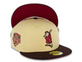 San Diego Padres New Era MLB 5950 Fitted Cap Hat Vegas Gold Crown Brown Visor Cardinal/Khaki Batting Friar Logo 1992 All-Star Game Side Patch