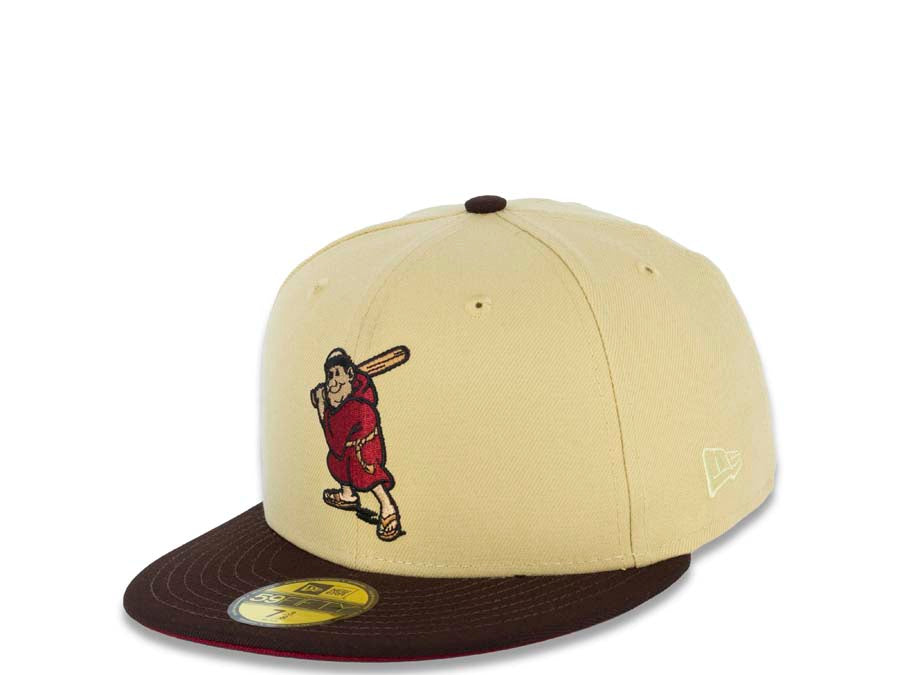 San Diego Padres New Era MLB 5950 Fitted Cap Hat Vegas Gold Crown Brown Visor Cardinal/Khaki Batting Friar Logo 1992 All-Star Game Side Patch