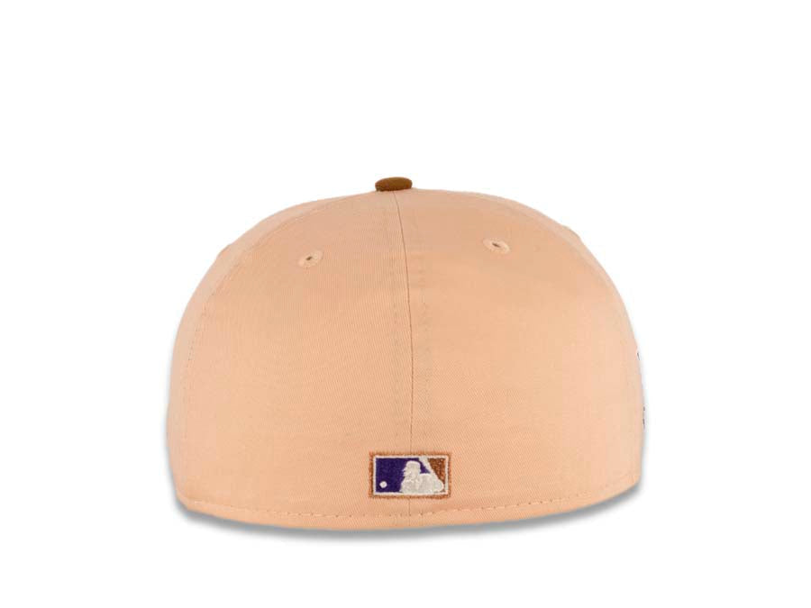 San Diego Padres New Era MLB 59FIFTY 5950 Fitted Cap Hat Peach Crown Brown Visor Purple Swinging Friar Logo 1992 All-Star Game Side Patch Purple UV