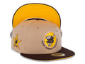 San Diego Padres New Era MLB 59FIFTY 5950 Fitted Cap Hat Camel Crown Dark Brown Visor Brown/Yellow Swinging Friar Logo 1978 All-Star Game Side Patch