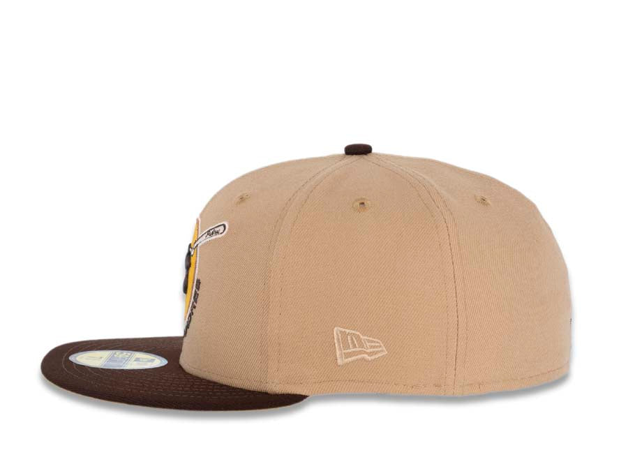 San Diego Padres New Era MLB 59FIFTY 5950 Fitted Cap Hat Camel Crown Dark Brown Visor Brown/Yellow Swinging Friar Logo 1978 All-Star Game Side Patch