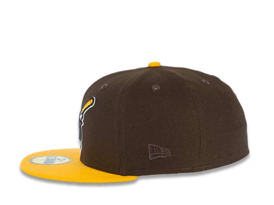 San Diego Padres New Era MLB 59FIFTY 5950 Fitted Cap Hat Brown Crown Yellow Visor Brown/Yellow Swinging Friar Logo Stadium Side Patch Green UV