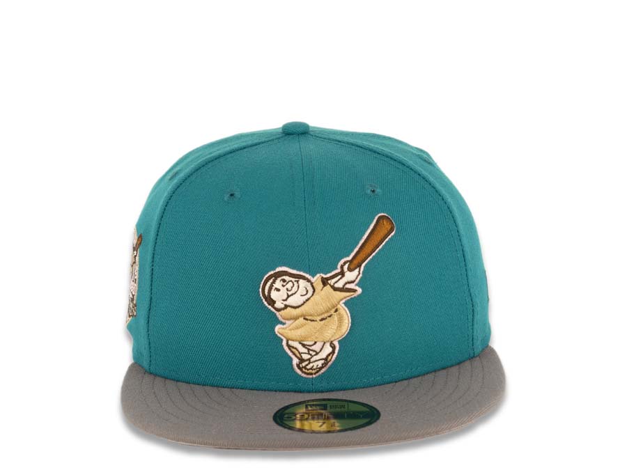 San Diego Padres New Era MLB 59FIFTY 5950 Fitted Cap Hat Teal Crown Gray Visor Wheat/Brown Swinging Friar Logo 40th Anniversary Side Patch Gray UV