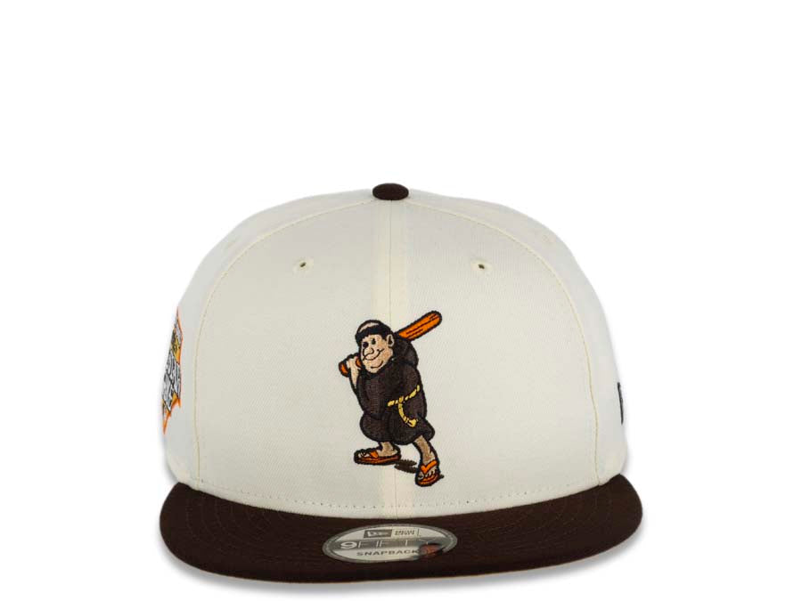 San Diego Padres New Era MLB 9FIFTY 950 Snapback Cap Hat Cream Crown Brown Visor Brown/Orange Batting Friar Logo 1992 All-Star Game Side Patch