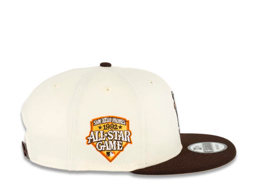 San Diego Padres New Era MLB 9FIFTY 950 Snapback Cap Hat Cream Crown Brown Visor Brown/Orange Batting Friar Logo 1992 All-Star Game Side Patch