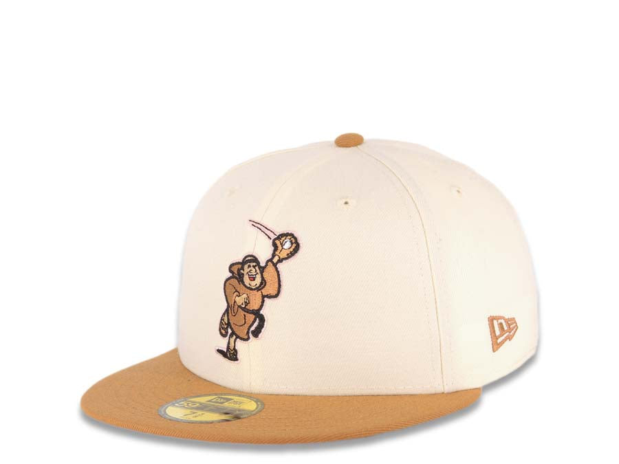 San Diego Padres New Era MLB 59FIFTY 5950 Fitted Cap Hat Cream Crown Light Brown Visor Brown/Pink Catching Friar Logo 40th Anniversary Side Patch