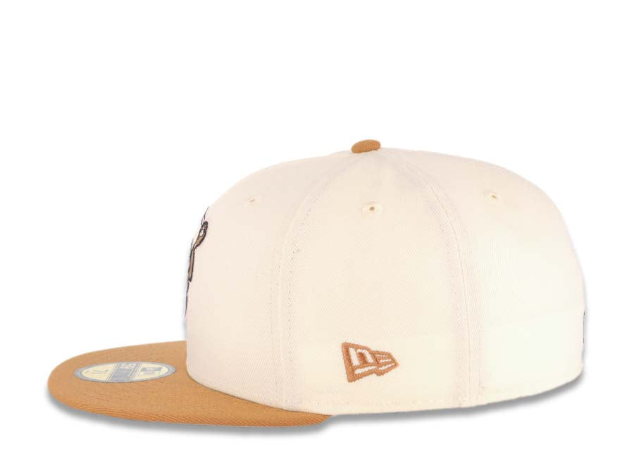 San Diego Padres New Era MLB 59FIFTY 5950 Fitted Cap Hat Cream Crown Light Brown Visor Brown/Pink Catching Friar Logo 40th Anniversary Side Patch