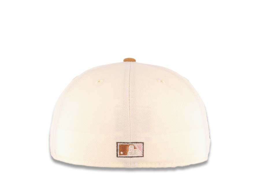 San Diego Padres New Era MLB 59FIFTY 5950 Fitted Cap Hat Cream Crown Light Brown Visor Brown/Pink Catching Friar Logo 40th Anniversary Side Patch