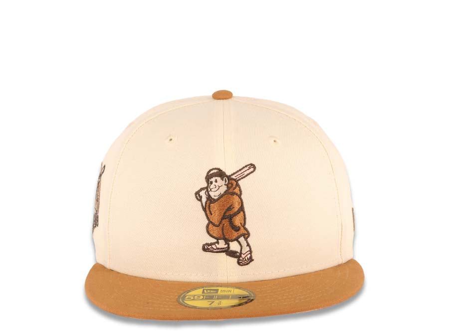 San Diego Padres New Era MLB 59FIFTY 5950 Fitted Cap Hat Cream Crown Light Brown Visor Brown Batting Friar Logo 40th Anniversary Side Patch Pink UV