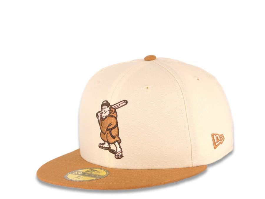 San Diego Padres New Era MLB 59FIFTY 5950 Fitted Cap Hat Cream Crown Light Brown Visor Brown Batting Friar Logo 40th Anniversary Side Patch Pink UV