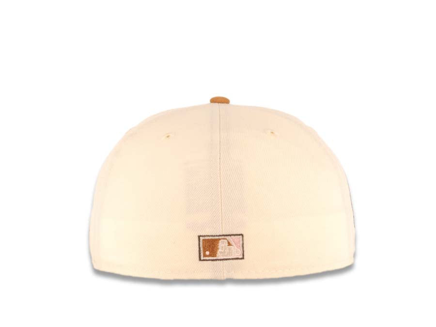 San Diego Padres New Era MLB 59FIFTY 5950 Fitted Cap Hat Cream Crown Light Brown Visor Brown Batting Friar Logo 40th Anniversary Side Patch Pink UV