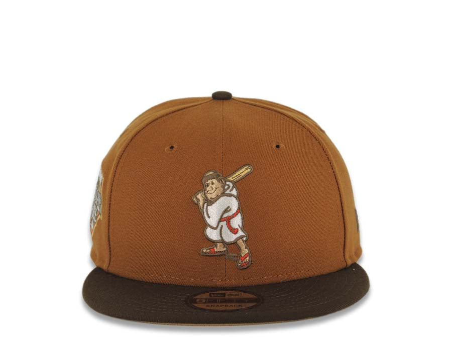San Diego Padres New Era MLB 9FIFTY 950 Snapback Cap Hat Tan Crown Brown Visor Cream/Brown Batting Friar Logo 1992 All-Star Game Side Patch Khaki UV