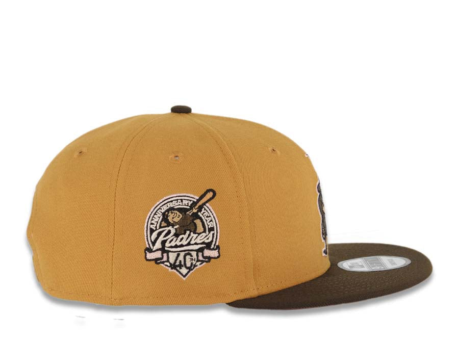 San Diego Padres New Era MLB 9FIFTY 950 Snapback Cap Hat Tan Crown Brown Visor Brown Catching Friar Logo 40th Anniversary Side Patch Pink UV