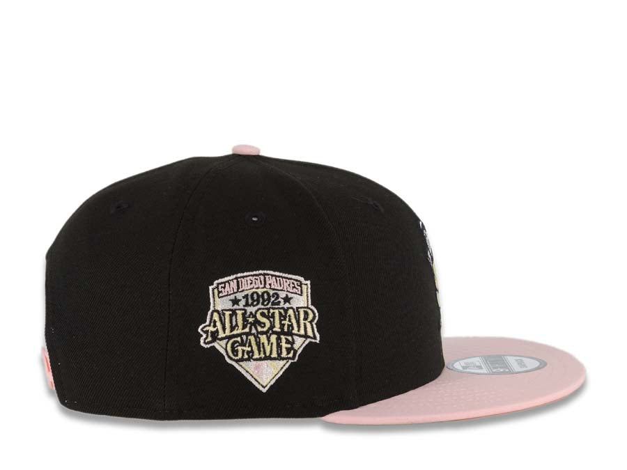 San Diego Padres New Era MLB 9FIFTY 950 Snapback Cap Hat Black Crown Pink Visor Light Yellow/Pink Batting Friar Logo 1992 All-Star Game Side Patch