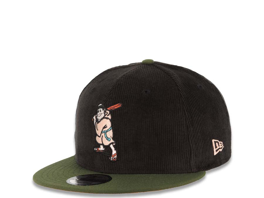 (Corduroy Crown) San Diego Padres New Era MLB 9FIFTY 950 Snapback Cap Hat Black Crown Olive Visor Peach Batting Friar Logo 25th Anniversary Side Patch