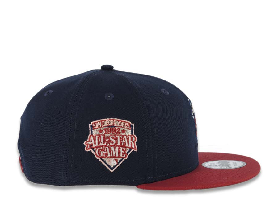 San Diego Padres New Era MLB 9FIFTY 950 Snapback Cap Hat Navy Crown Cardinal Visor Cardinal/Peach Batting Friar Logo 1992 All-Star Game Side Patch
