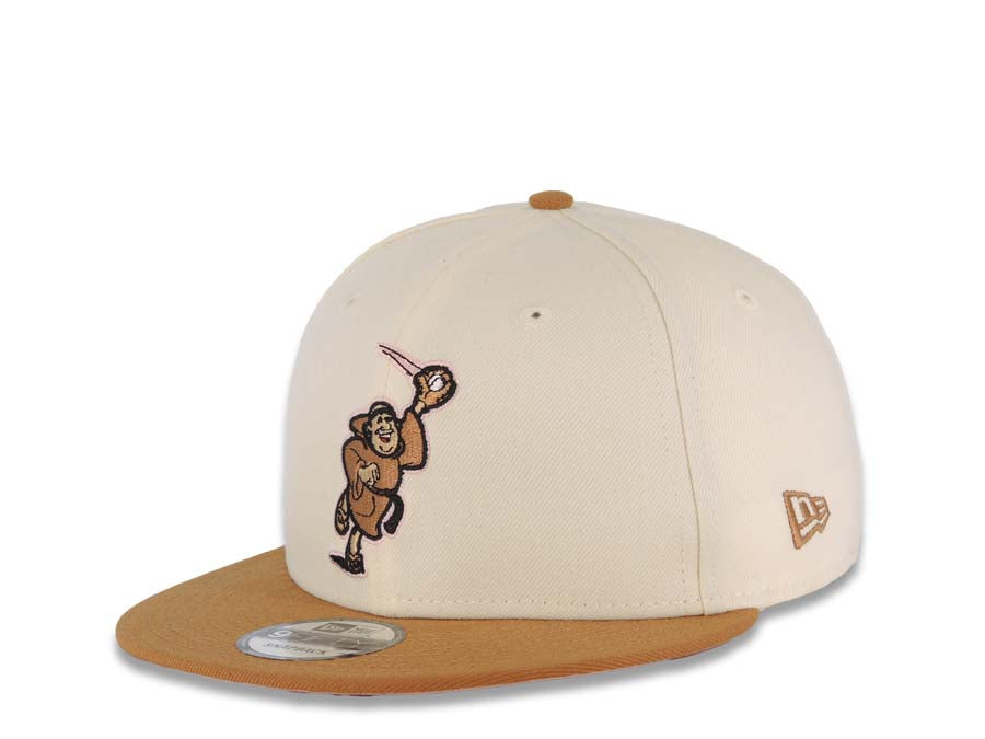 San Diego Padres New Era MLB 9FIFTY 950 Snapback Cap Hat Cream Crown Light Brown Visor Brown/Pink Catching Friar Logo 40th Anniversary Side Patch