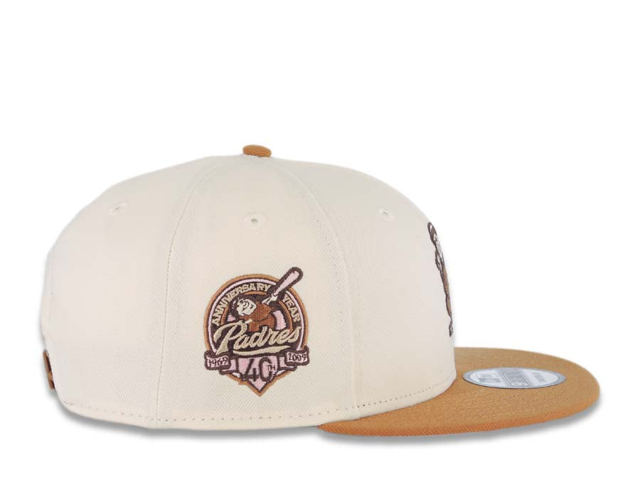 San Diego Padres New Era MLB 9FIFTY 950 Snapback Cap Hat Cream Crown Light Brown Visor Brown/Pink Batting Friar Logo 40th Anniversary Side Patch