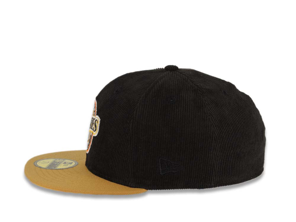 (Corduroy Crown) San Diego Padres New Era MLB 59FIFTY 5950 Fitted Cap Hat Black Crown Tan Visor Brown Baseball Club Logo 1992 All-Star Game Side Patch
