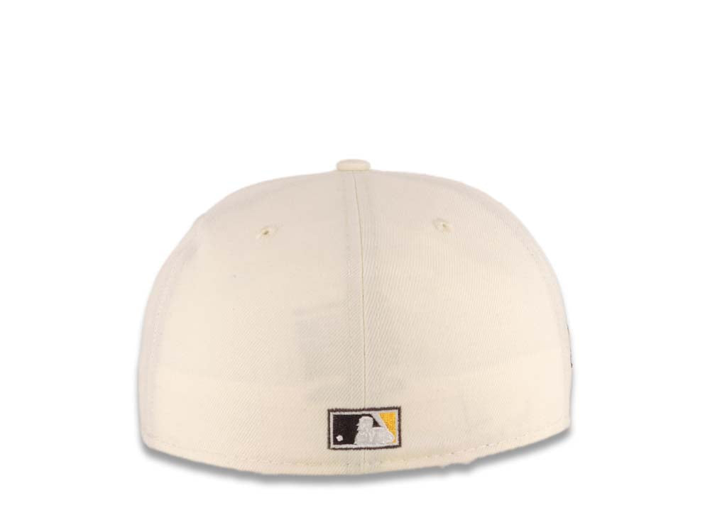 San Diego Padres New Era MLB 59FIFTY 5950 Fitted Cap Hat Cream Crown Dark Brown Visor Maroon/Yellow Swinging Friar Logo 40th Anniversary Side Patch