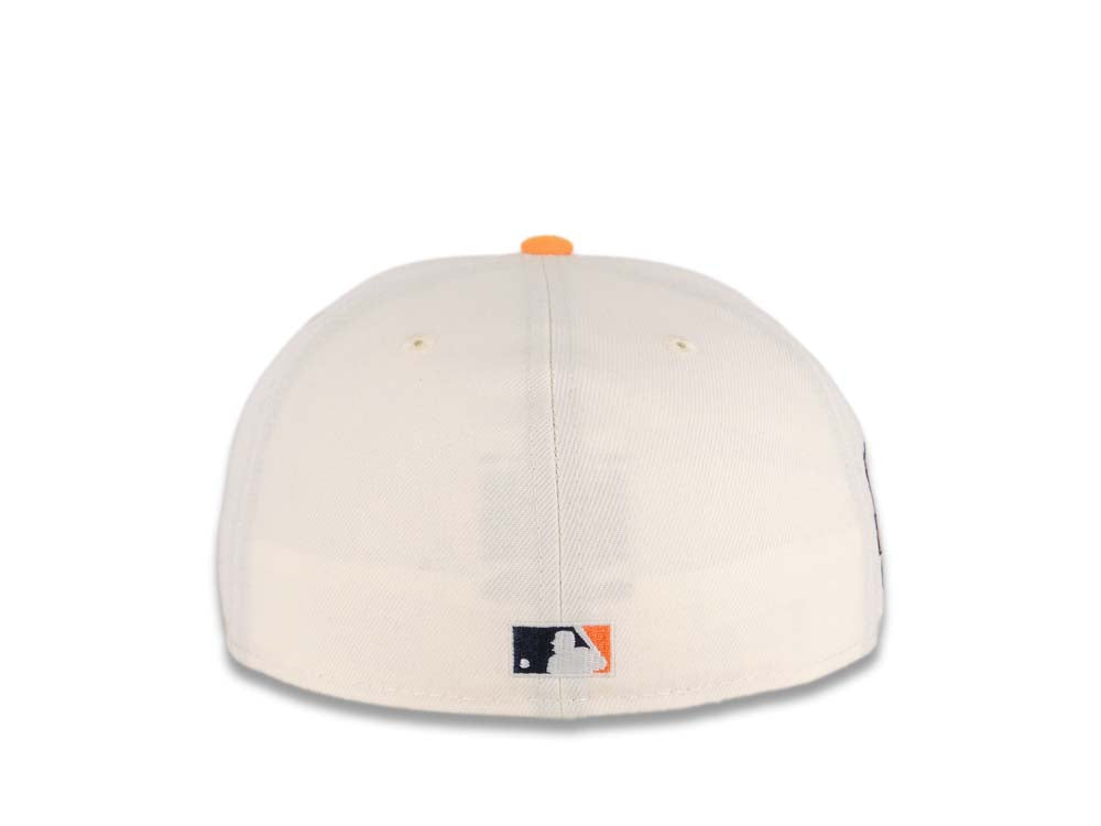 San Diego Padres New Era MLB 59FIFTY 5950 Fitted Cap Hat Cream Crown Navy Visor Light Orange/Brown Swinging Friar Logo Stadium Side Patch Gray UV