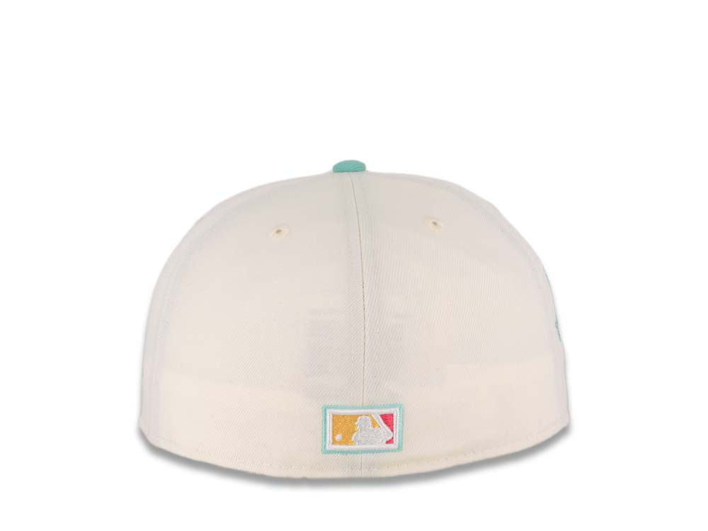 (City Connect Color) San Diego Padres New Era MLB 59FIFTY 5950 Fitted Cap Hat Cream Crown Teal Visor Magenta/Yellow Logo 1992 All-Star Game Side Patch