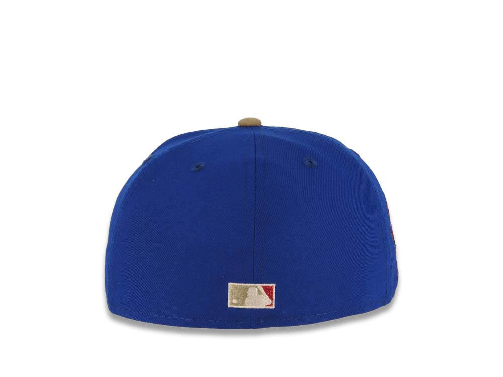 San Diego Padres New Era MLB 59FIFTY 5950 Fitted Cap Hat Light Royal Crown Khaki Visor Metallic Red Swinging Friar Logo 25th Anniversary Side Patch