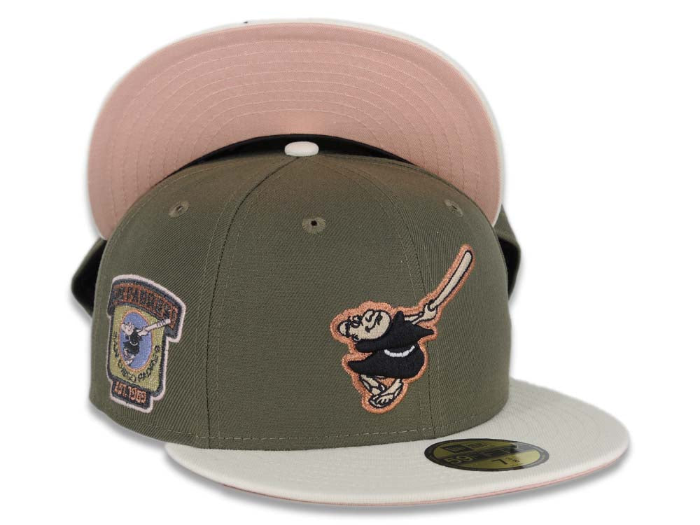 (Exclusive) San Diego Padres New Era MLB 59FIFTY 5950 Fitted Cap Hat Olive Crown Cream Visor Metallic Brown Swinging Friar Logo Go Padres Side Patch