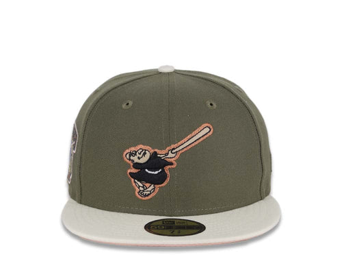 (Exclusive) San Diego Padres New Era MLB 59FIFTY 5950 Fitted Cap Hat Olive Crown Cream Visor Metallic Brown Swinging Friar Logo Go Padres Side Patch