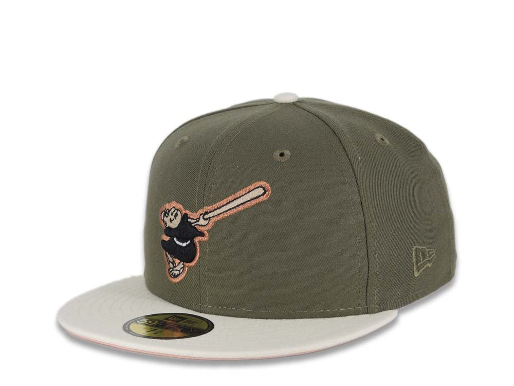 (Exclusive) San Diego Padres New Era MLB 59FIFTY 5950 Fitted Cap Hat Olive Crown Cream Visor Metallic Brown Swinging Friar Logo Go Padres Side Patch
