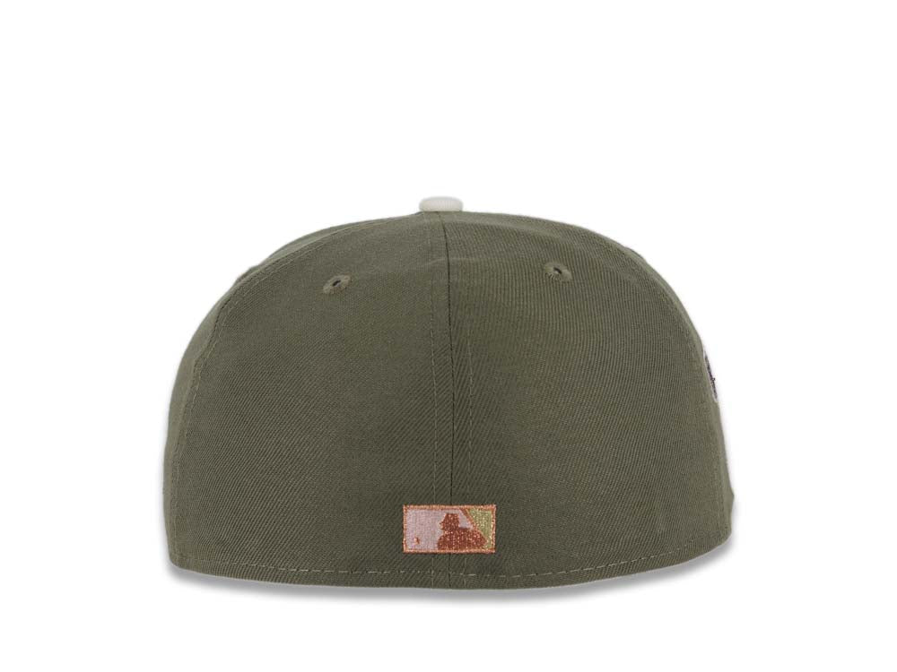 (Exclusive) San Diego Padres New Era MLB 59FIFTY 5950 Fitted Cap Hat Olive Crown Cream Visor Metallic Brown Swinging Friar Logo Go Padres Side Patch