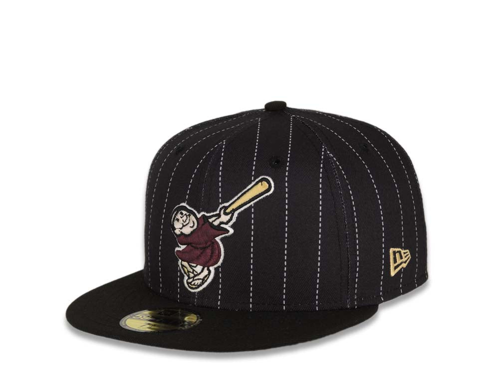 San Diego Padres New Era MLB 59FIFTY 5950 Fitted Cap Hat Black White Pinstripes Crown Maroon Swinging Friar Logo 25th Anniversary Side Patch