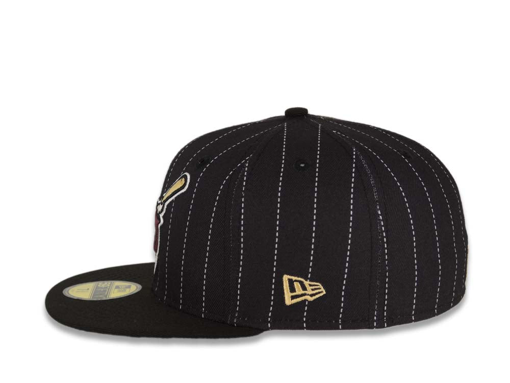 San Diego Padres New Era MLB 59FIFTY 5950 Fitted Cap Hat Black White Pinstripes Crown Maroon Swinging Friar Logo 25th Anniversary Side Patch