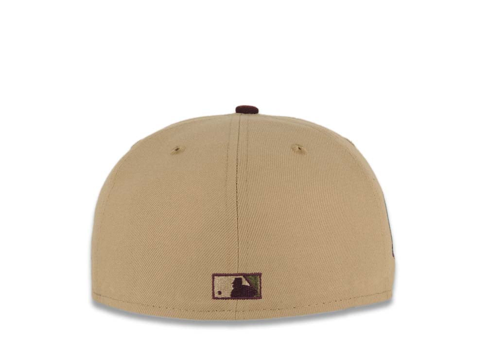San Diego Padres New Era MLB 59FIFTY 5950 Fitted Cap Hat Khaki Crown Maroon Visor Maroon/Olive Baseball Club Logo 40th Anniversary Side Patch Olive UV