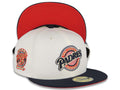San Diego Padres New Era MLB 59FIFTY 5950 Fitted Cap Hat Cream Crown Navy Blue Visor Navy/Metallic Gold Baseball Club Logo 25th Anniversary Side Patch