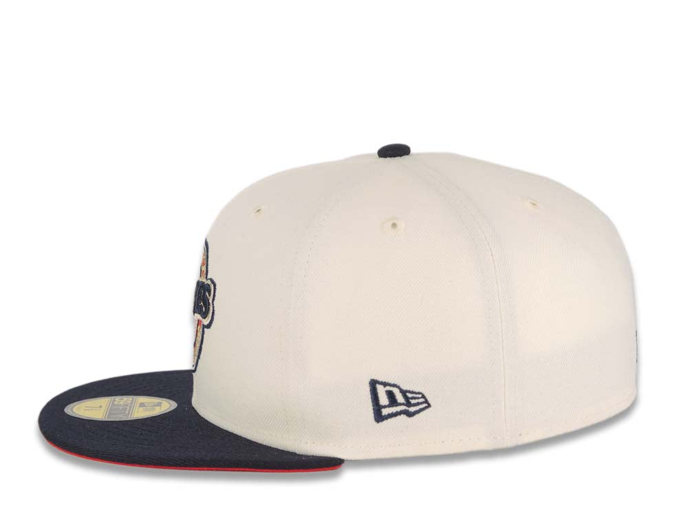 San Diego Padres New Era MLB 59FIFTY 5950 Fitted Cap Hat Cream Crown Navy Blue Visor Navy/Metallic Gold Baseball Club Logo 25th Anniversary Side Patch