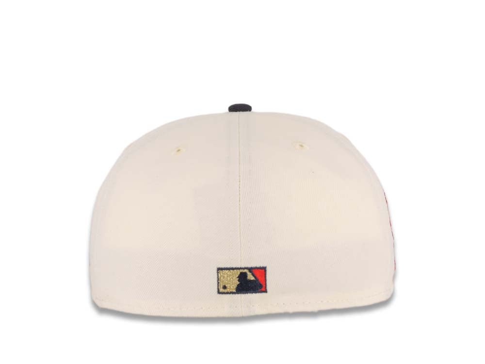 San Diego Padres New Era MLB 59FIFTY 5950 Fitted Cap Hat Cream Crown Navy Blue Visor Navy/Metallic Gold Baseball Club Logo 25th Anniversary Side Patch