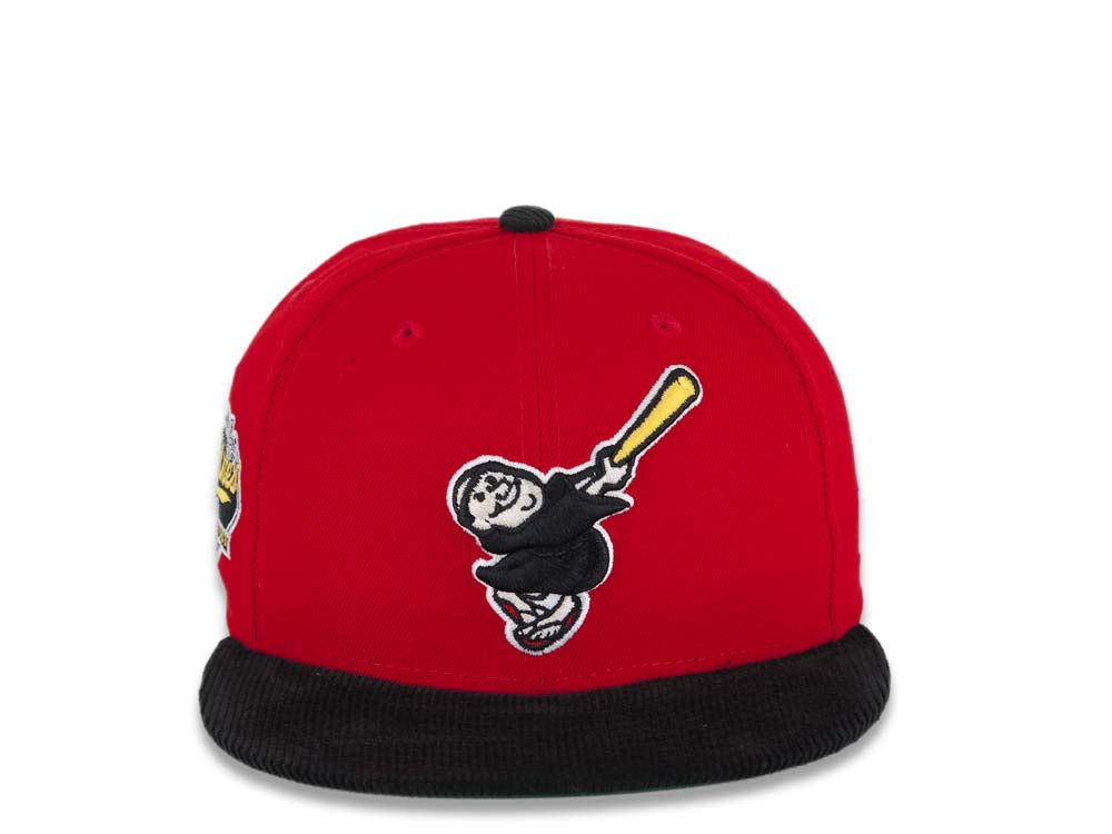 (Corduroy Visor) San Diego Padres New Era MLB 59FIFTY 5950 Fitted Cap Hat Red Crown Black Visor Black Swinging Friar Logo Established 1969 Side Patch